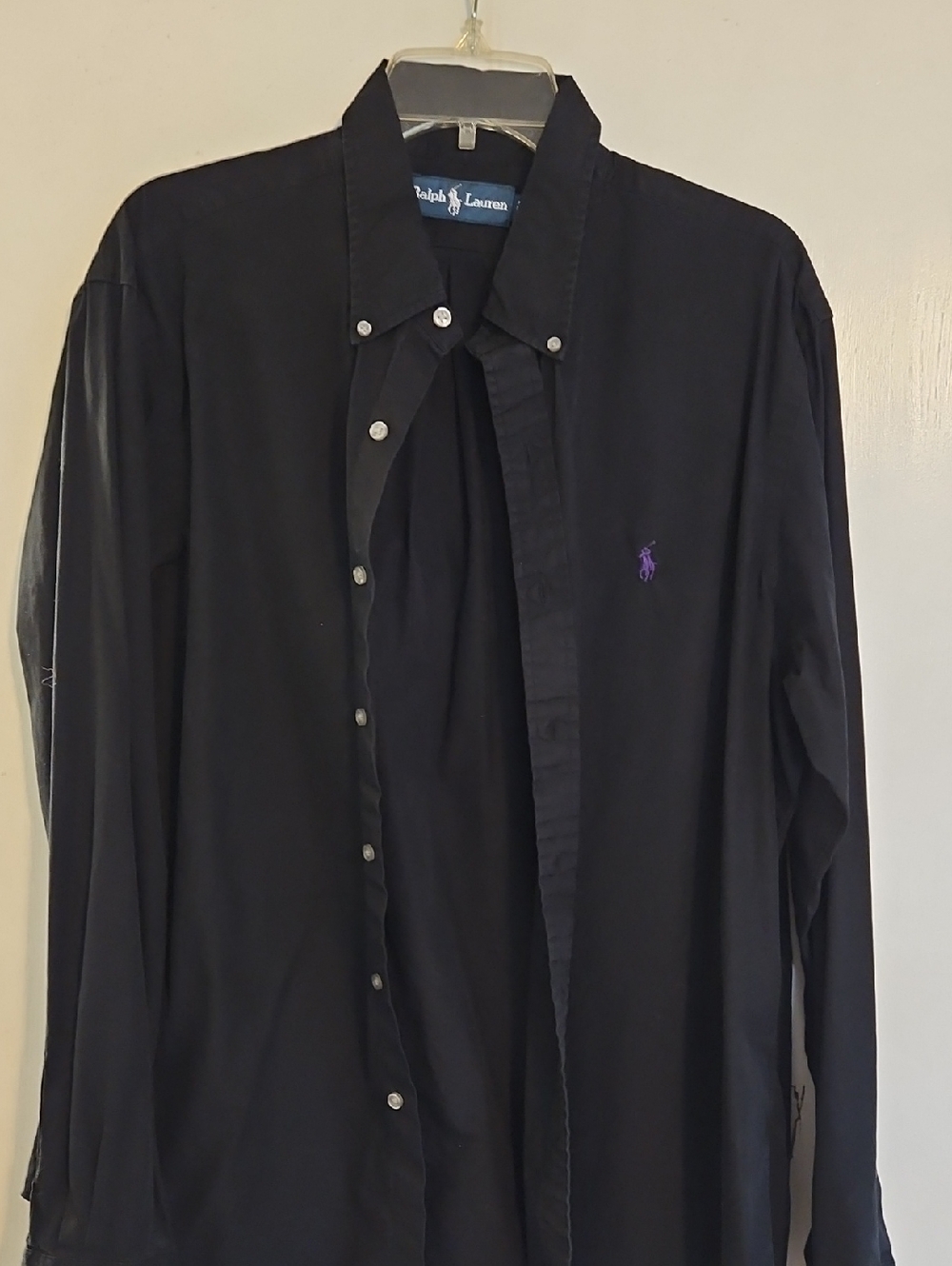 Ralph Lauren Black Button-Down Shirt with Purple Pony Logo